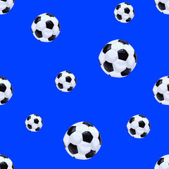 Football Balls Seamless Pattern Template, Endless VECTOR Background Template, Blue Backdrop, Drawn Balls.