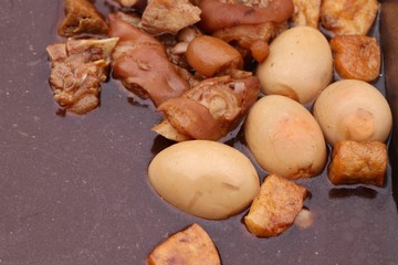 Eggs and pork in brown sauce