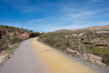The green way of Lucainena under the blue sky in Almeria