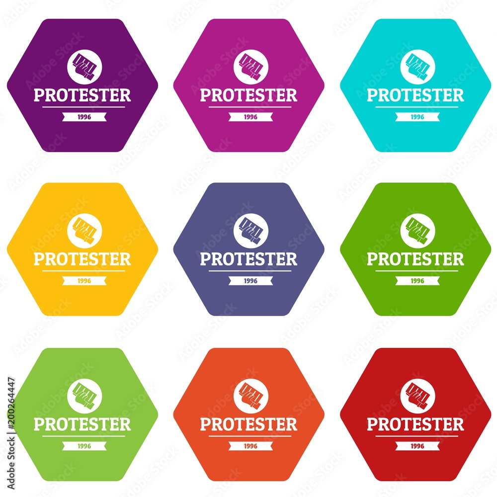 Aufkleber protester leaflet icons set 9 vector