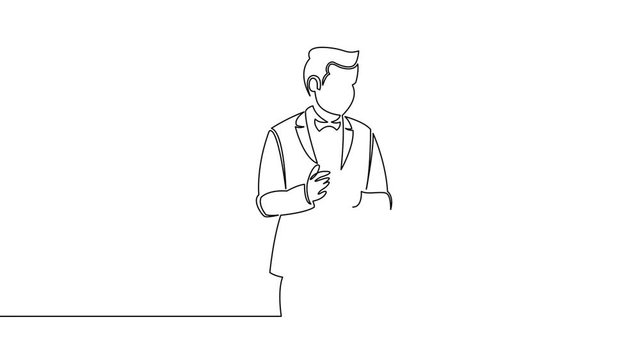 Animation continuous single drawn line of talking businessman presentation speaker