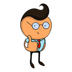 Hand drawn flat design colorful cartoon vector illustration. Art work or sticker with funny character. Young businessman or office manager showing gesture thumb up meaning i like it.