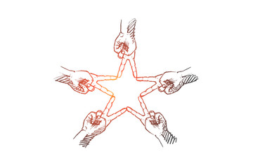 Hand drawn star formed by human fingers