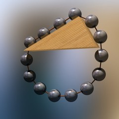 Epitaph of Stevinus. 3D illustration of Stevin's proof of the law of equilibrium on an inclined plane. Colored background. Geometry, physics and trigonometry.