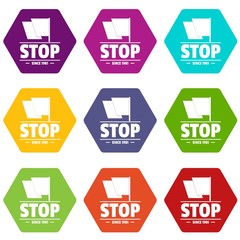 Social protest stop icons set 9 vector