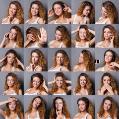 Emotions set of young woman at studio background