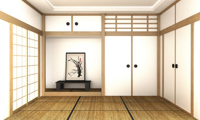 Japanese room interior - modern empty room style - roof design. 3D rendering