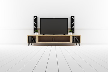 Tv - Mockup in modern white empty room. 3D rendering