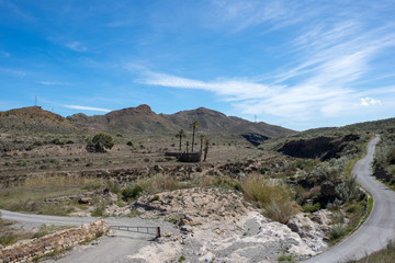 The green way of Lucainena under the blue sky in Almeria