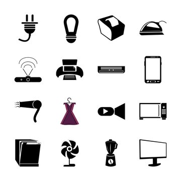 icon Electronic with sign, currency, housekeeping, iron and phone