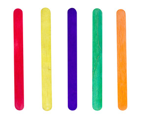 Colorful wooden ice-cream sticks isolated on white background