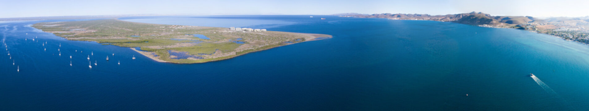 Aerial panoramic shots from La Paz bay, Baja California Sur, Mexico.