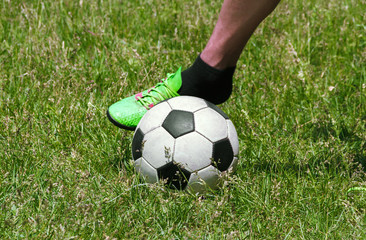 Fototapeta na wymiar A kick on the soccer ball