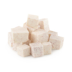 Cube of taro root isolated on a white background