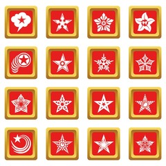 Decorative stars icons set red square vector