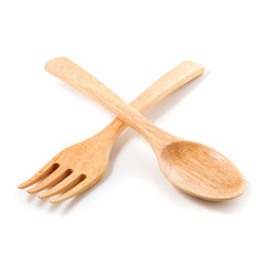 Wooden Spoon and fork isolated on a white background