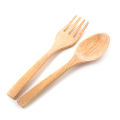 Wooden Spoon and fork isolated on a white background
