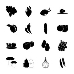 icon Fruits And Vegetables with lemon peace, lemon lime, citru, vegetables and cherry laure