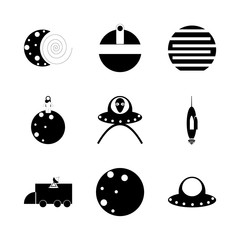 icon Cosmos with moon, alien planet, cosmos, half moon and planet