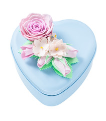Fototapeta na wymiar Heart-shaped blue gift box isolated on white