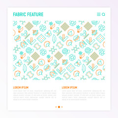 Fototapeta na wymiar Fabric feature concept with thin line icons: leather, textile, cotton, wool, waterproof, acrylic, silk, eco-friendly material, breathable material. Modern vector illustration for banner, print media.