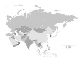 Fototapeta premium Asia Map Greyscale Vector illustration