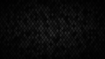 Abstract dark background of small rhombuses in shades of black and gray colors.
