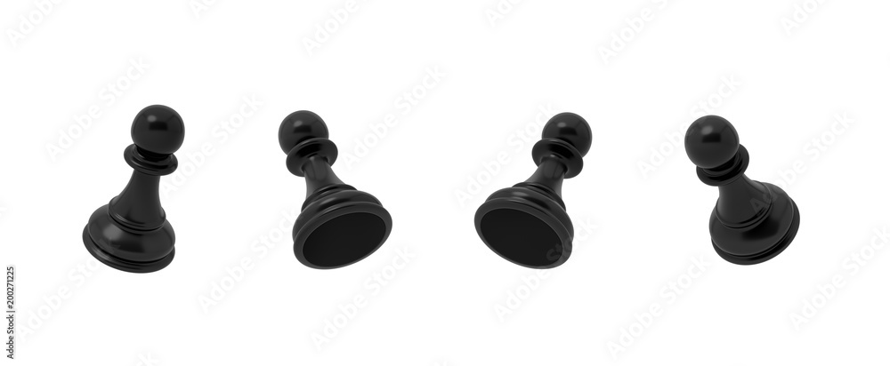 Aufkleber 3d rendering of a black chess pawn piece in four different angled views on a white background.