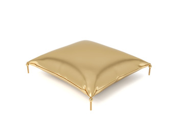 3d rendering of an isolated golden pillow with hanging tassels on its corners.