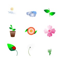 icon Nature with see, houseplant, clouds, sun and could