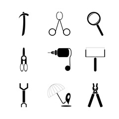 Fototapeta premium icon Instruments And Tools with sing, criminal, scissors, clipart and screw