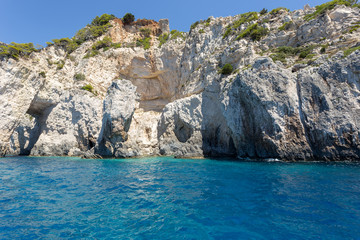 Obraz premium Blue sea and rocks on sunny day on Greek Island Zakynthos