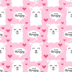 You are llamazing llama seamless pattern.  Cute  llama drawing with lettering, hand drawn vector illustration for cards, t-shirts, cases, textile. © mitoria