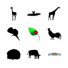 icon Animal with cow, night, farm, acorn and ladybug