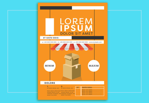 Poster Layout with Store Awning and Shipping Box Illustrations
