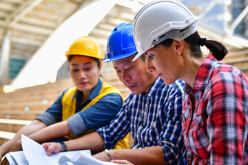 Business Concepts Engineering, Professional engineers, Young Business people are planning construction.