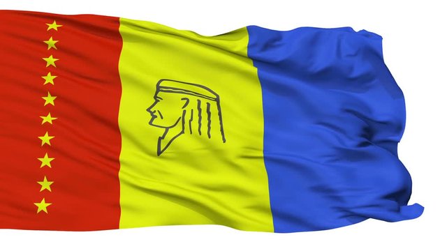Maturin flag, city of Venezuela, realistic animation isolated on white seamless loop - 10 seconds long (alpha channel is included)