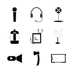 icon Technology with kitchen, headphone, black, camera and pic