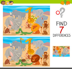 find differences game with wild animal characters