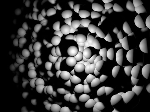 3d rendering of white spheres on a dark background