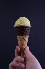 ice cream concept, vanilla ice cream cone