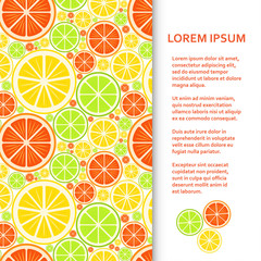Flat poster or banner template with citrus fruits. Vector illustration.