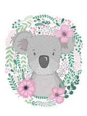 Cute card with hand drawn animal koala. For printing, print, poster, billboard, postcard and more.