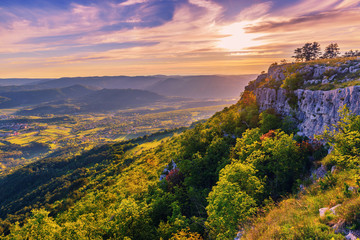 Fototapeta na wymiar Magic warm sunset landscape in Croatia mountains
