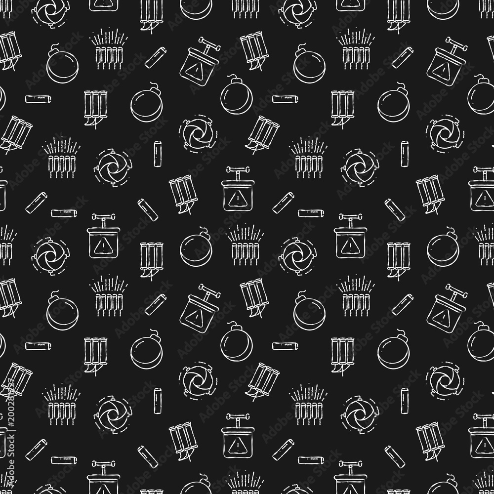 Poster dynamits and pyrotechnics seamless pattern