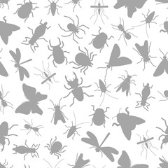 Grey silhouettes insect seamless pattern © MicroOne