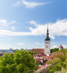View of the old Tallinn from the highest observation deck and Spire of Saint Nicholas Church