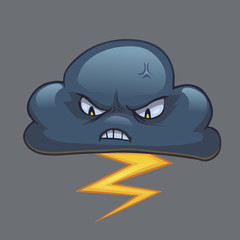 Angry Cloud With Thunderbolt. Cartoon vector illustration of dark storm cloud