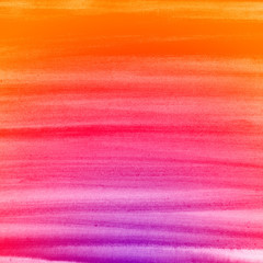 Abstract striped grunge colorful background. Watercolor brush strokes texture. Orange hand painted pattern.
