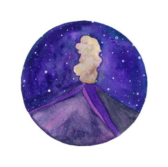 Volcano watercolor illustration
